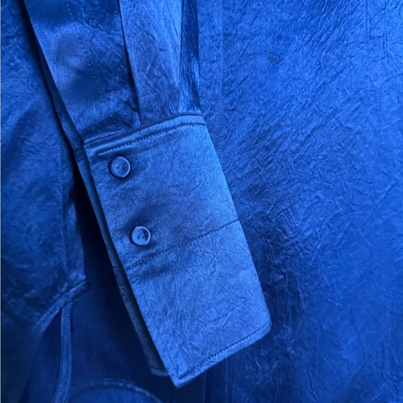 COS Oversized Satin Crinkled Texture Long Sleeve Blouse in Royal Cobalt Blue - Picture 4 of 8